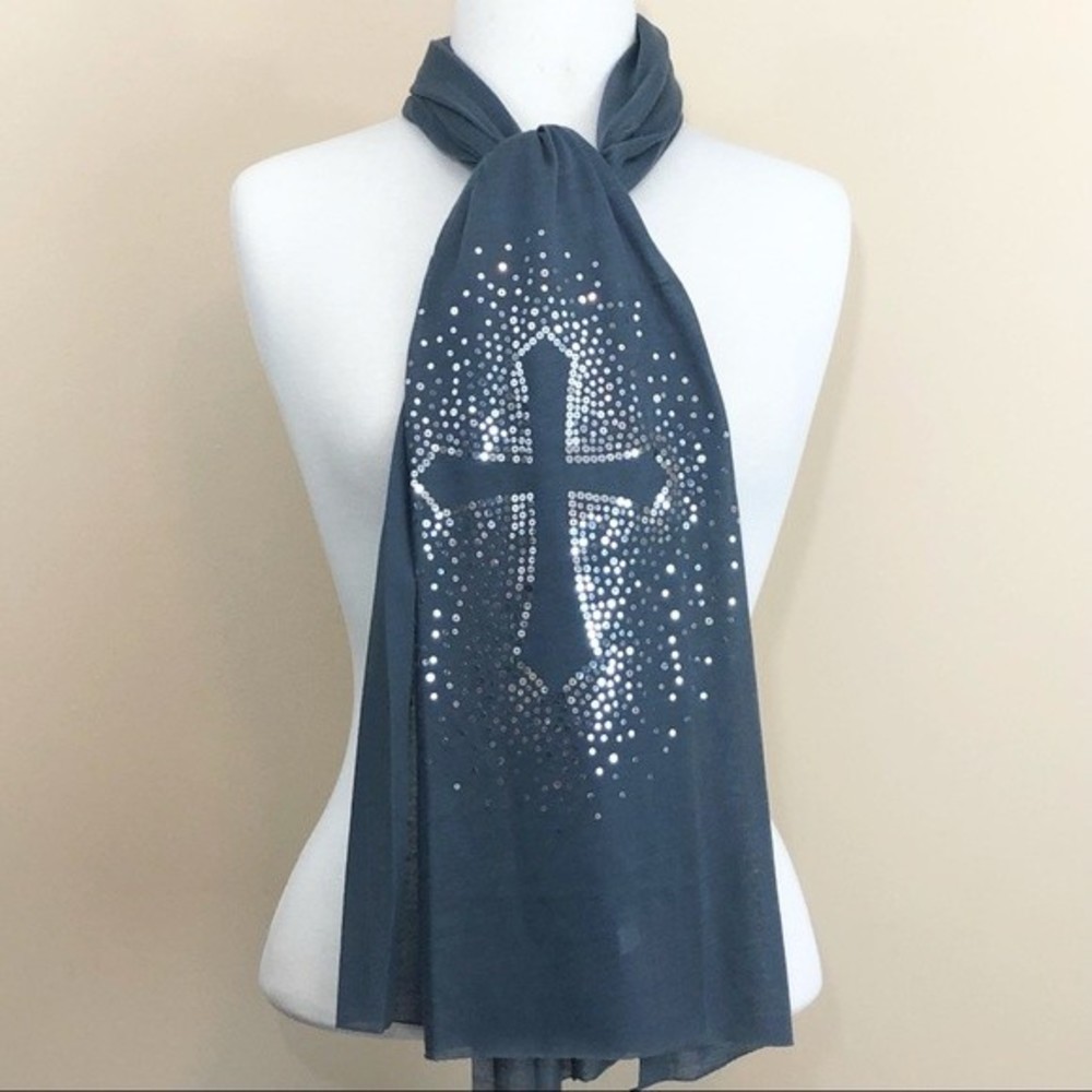 Cross Sequin Dazzle Bling Grey Long Scarf